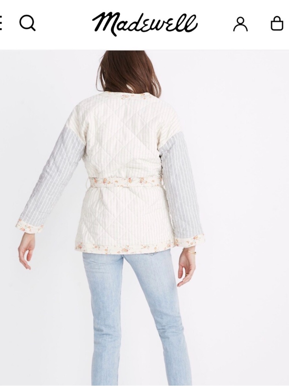 Madewell x New Denim Project Quilted Floral-Trim Jacket in Cream & Light Blue - Picture 2 of 15